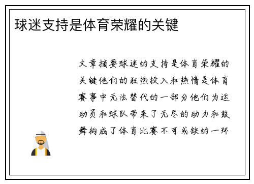 球迷支持是体育荣耀的关键